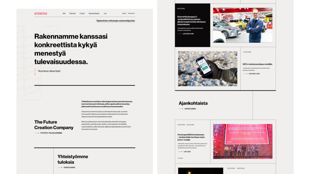 Luma Creative toteuttama Ambientia verkkosivusto etusivu mockup visualisoinnissa.