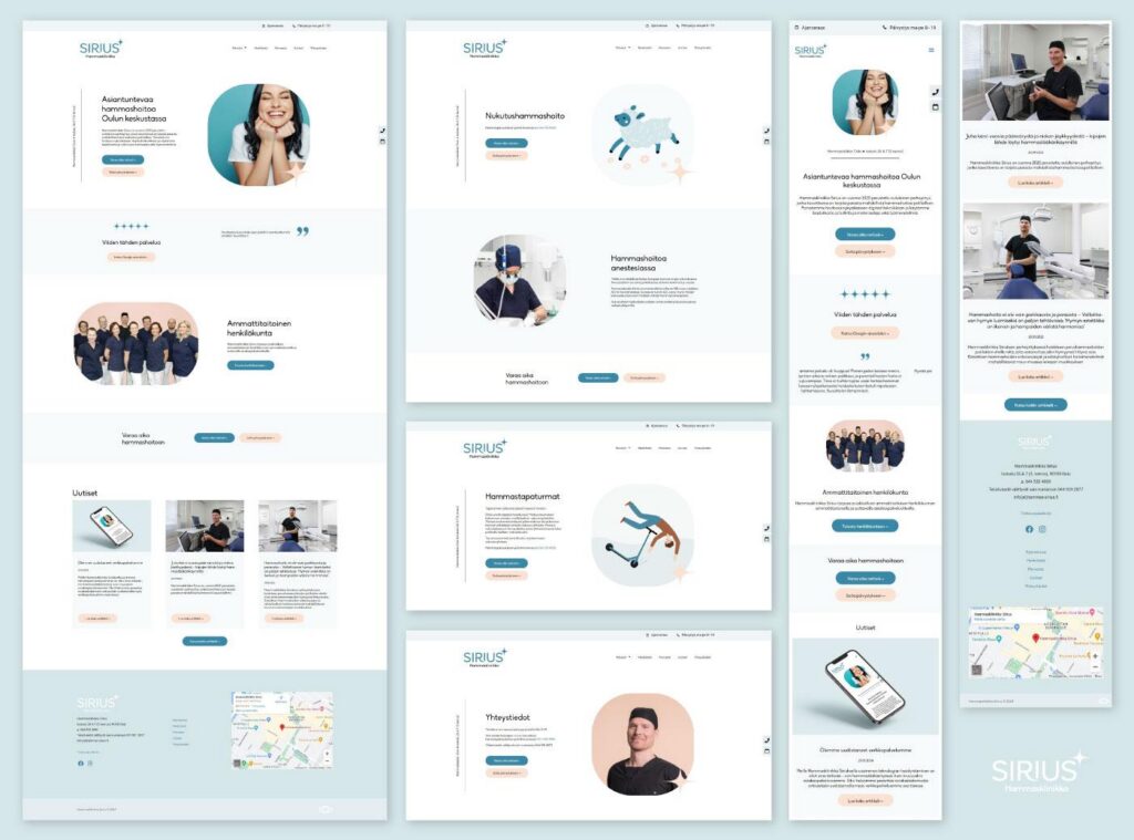 Luma Creativen suunnittelema Hammasklinikka Siriuksen verkkosivun layout