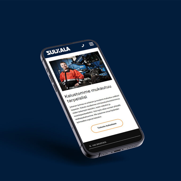 Luma Creativen optimoima Sulkala mobiilisivusto kännykkä mockup visualisoinnissa.