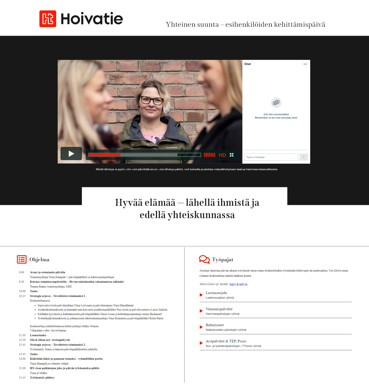 Hoivatien lähetyssivun layout