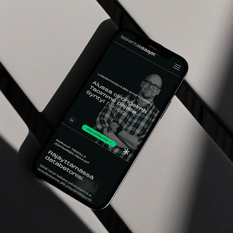 Luma Creativen suunnittelema mobiili verkkosivusto mockup Laskentaosaajat asiakkaalle.