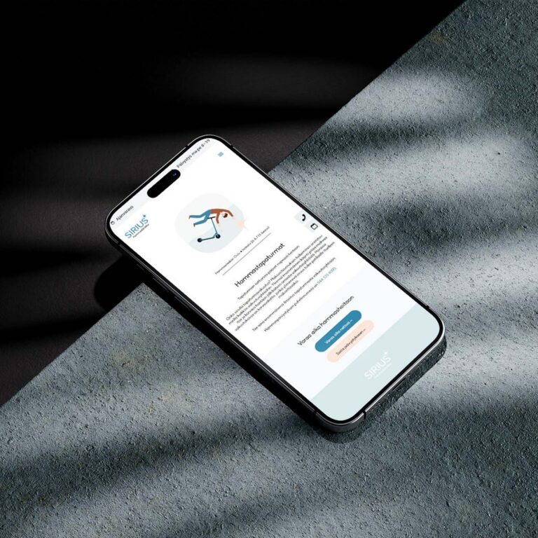 Luma Creativen visualisoima Hammasklinikka Siriuksen mobiilinäkymä alasivulta