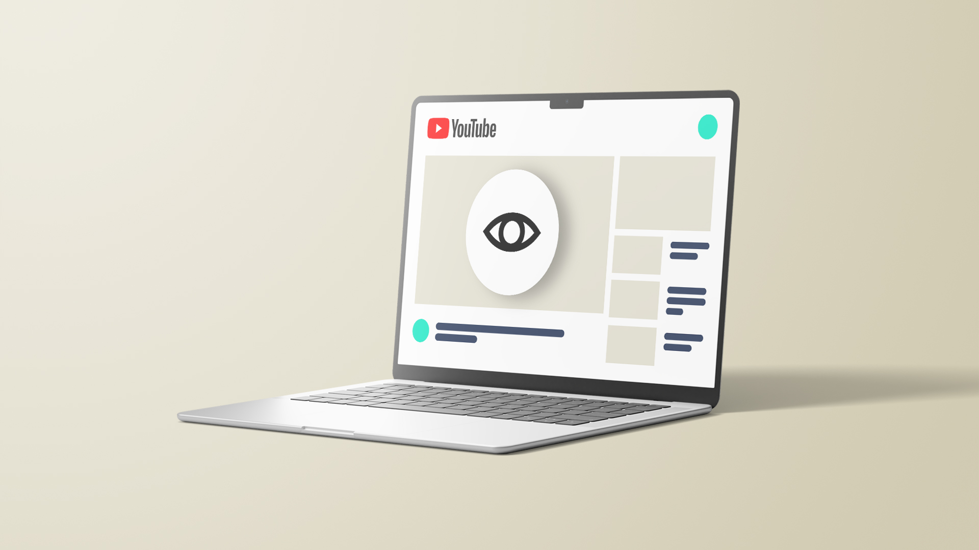 Luma Creativen blogiartikkelin pääkuva, jossa on kannettava tietokone vaalealla, minimalistisella taustalla. Kuvitus visualisoi videosisällön näkyvyyttä ja YouTube-mainonnan mahdollisuuksia Luma Creativen selkeän yritysilmeen mukaisesti.