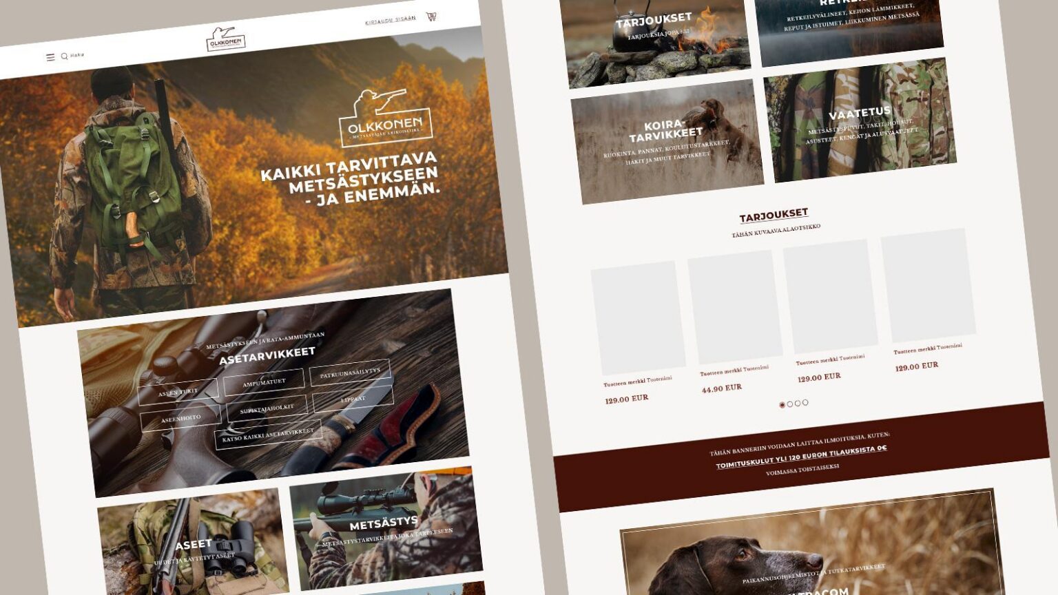 Olkkonen WordPress-verkkokaupan etusivun työpöytänäkymät