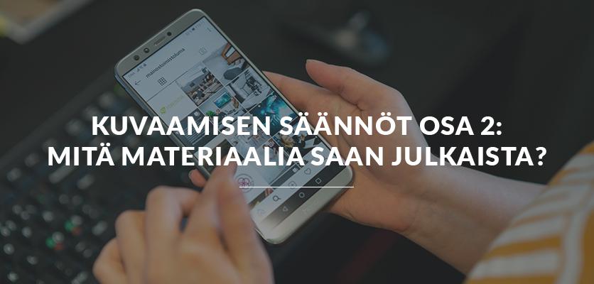 Luma Creativen blogiartikkelin pääkuva, jossa kädet pitelevät älypuhelinta. Kuvitus korostaa digitaalisen sisällön jakamiseen liittyvää pohdintaa ja julkaisuoikeuksien merkitystä nykyaikaisessa markkinointiympäristössä.